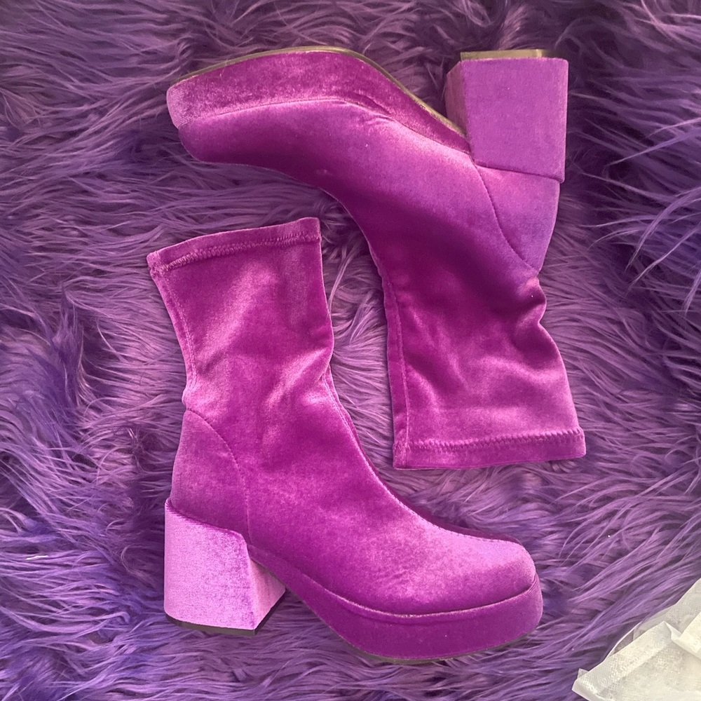 Brand New Size 8 Purple Velvet Sock Boots